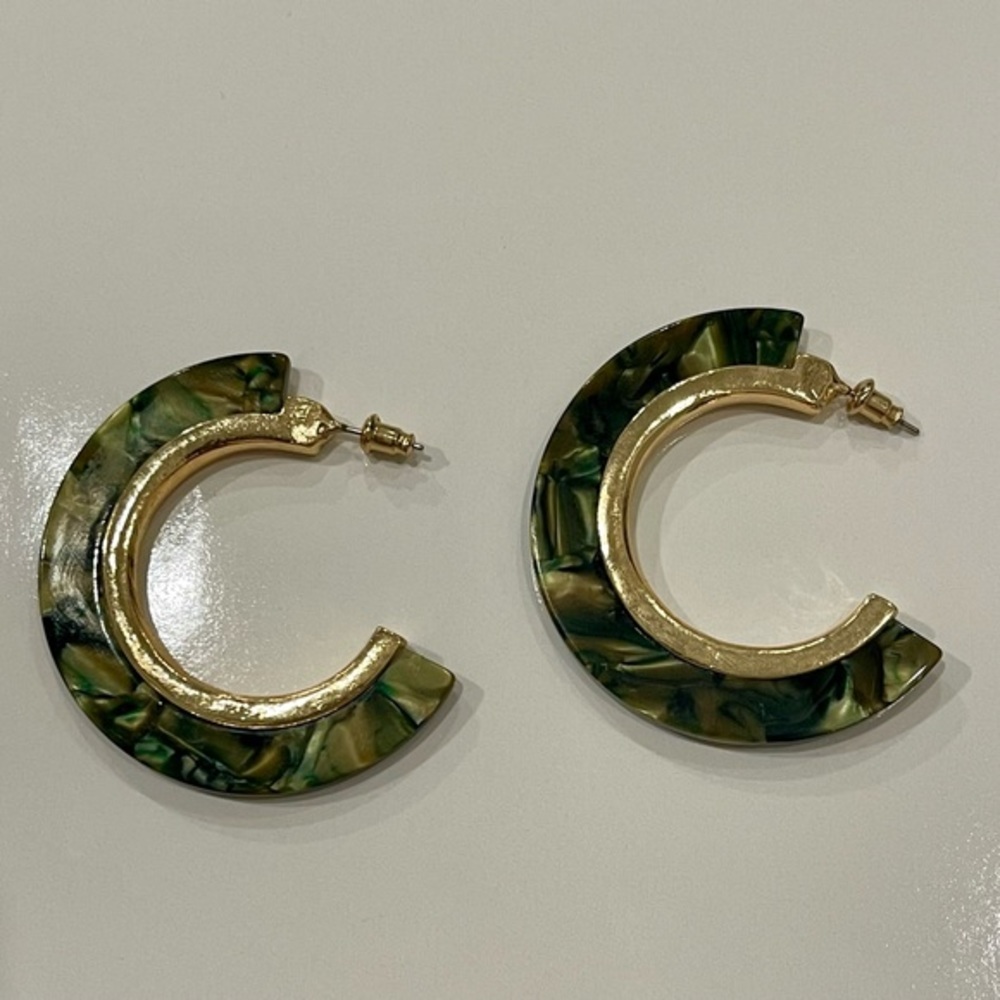 Green + Gold C-Hoop Earrings